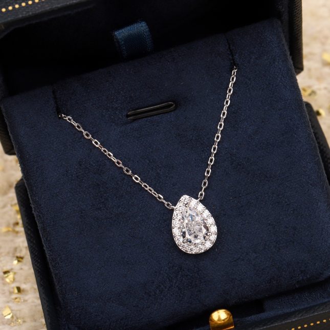 Elegant Women's 925 Sterling Silver Pear-Shaped Drop Necklace – Timeless Pendant Jewelry - Image 2